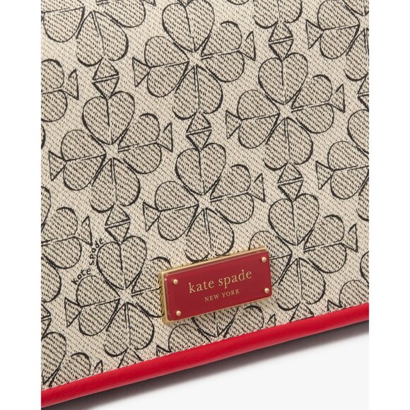 New Kate Spade Liv Spade Flower Coated Canvas Small Flap Crossbody Cherry Rose - Picture 6 of 7